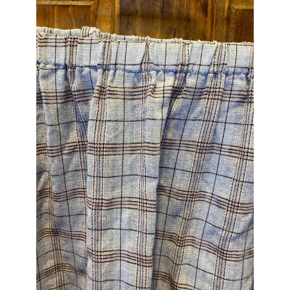 Verte Blouse Size Large Top Off Shoulder (or on) Baby Blue Plaid w Pink Cropped - Picture 2 of 9